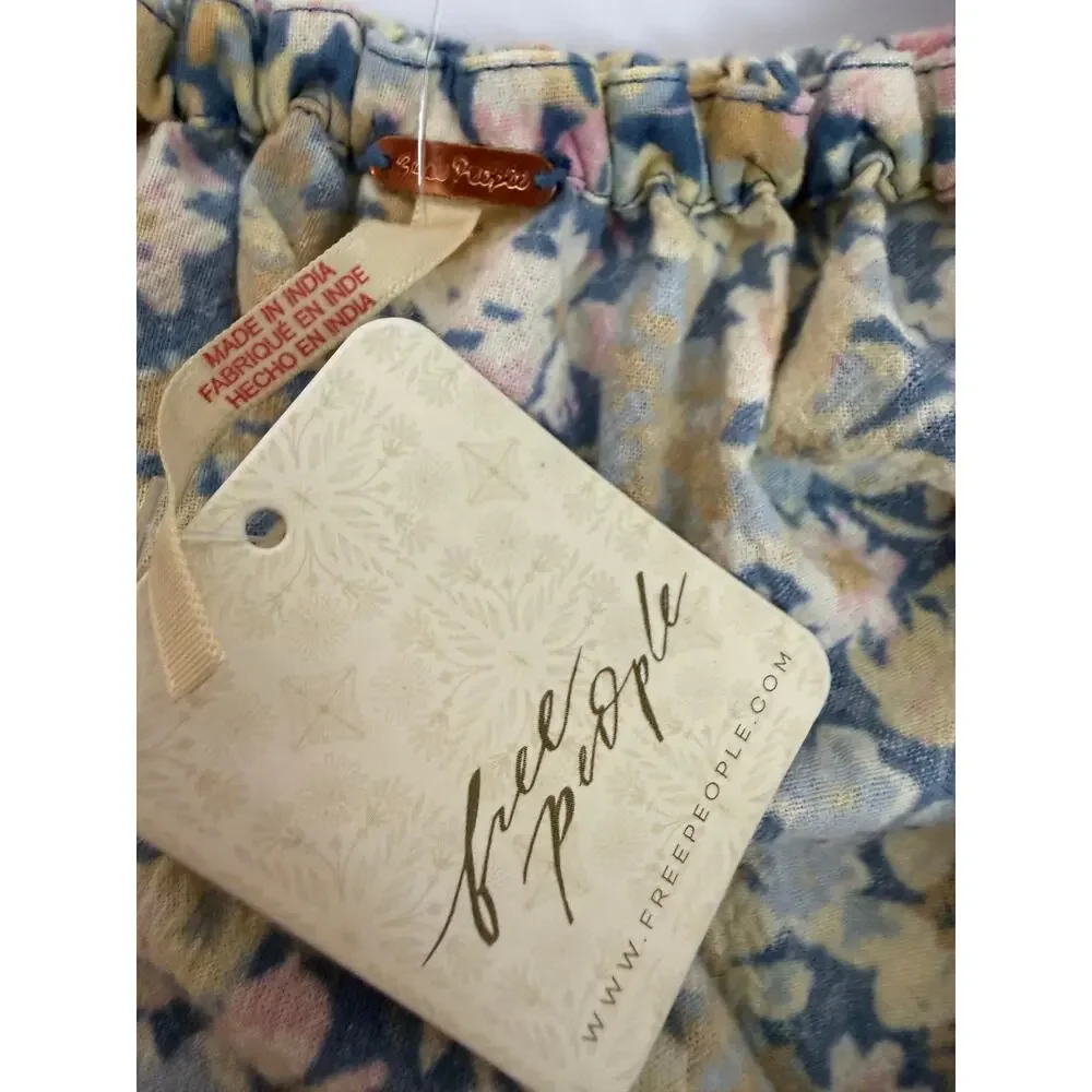 NWT Free People Floral Puff Sleeve Crop Top Size M Light Blue MSRP $128